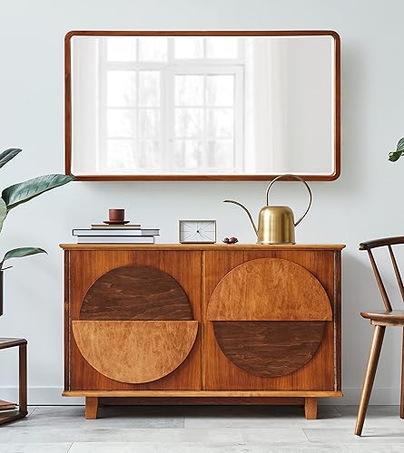 Miniatura 3 de Kate and Laurel McLean - Espejo de pared rectangular redondo de madera moderno para decoración del hogar de transición 20 x 36 pulgadas color marrón