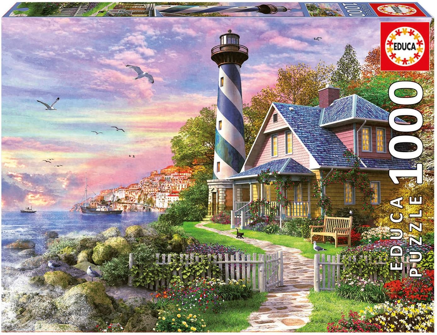 Educa1000 piece puzzle for adults | Lighthouse in Rock Bay. Includes Fix Puzzle glue. From 14 years old (17740)