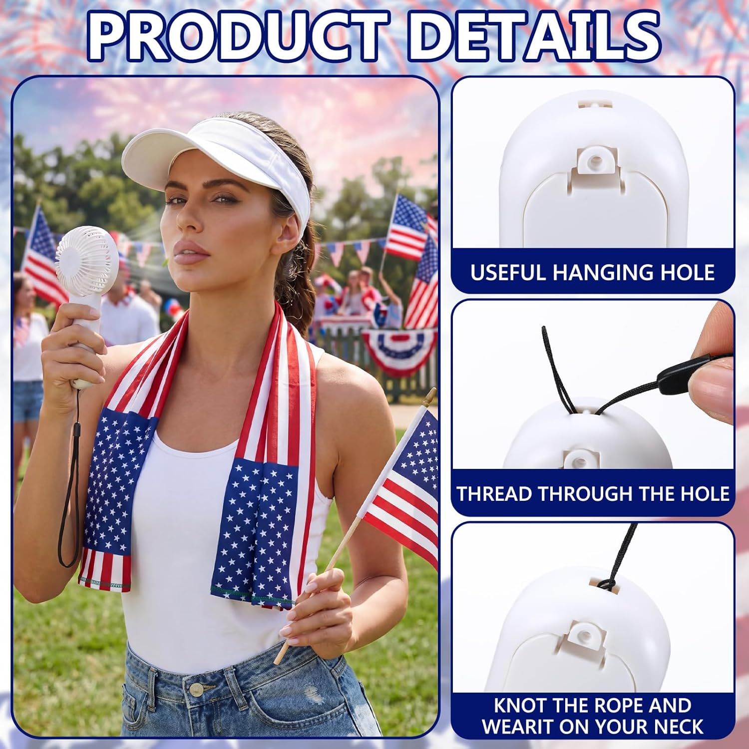 Bucherry 12 Pcs Patriotic Electric Mini Portable Handheld Fans Bulk American Flag 1 Speed Battery Powered Fan Gift 4th of July Party Favors for Summer Independence Day 250th Anniversary