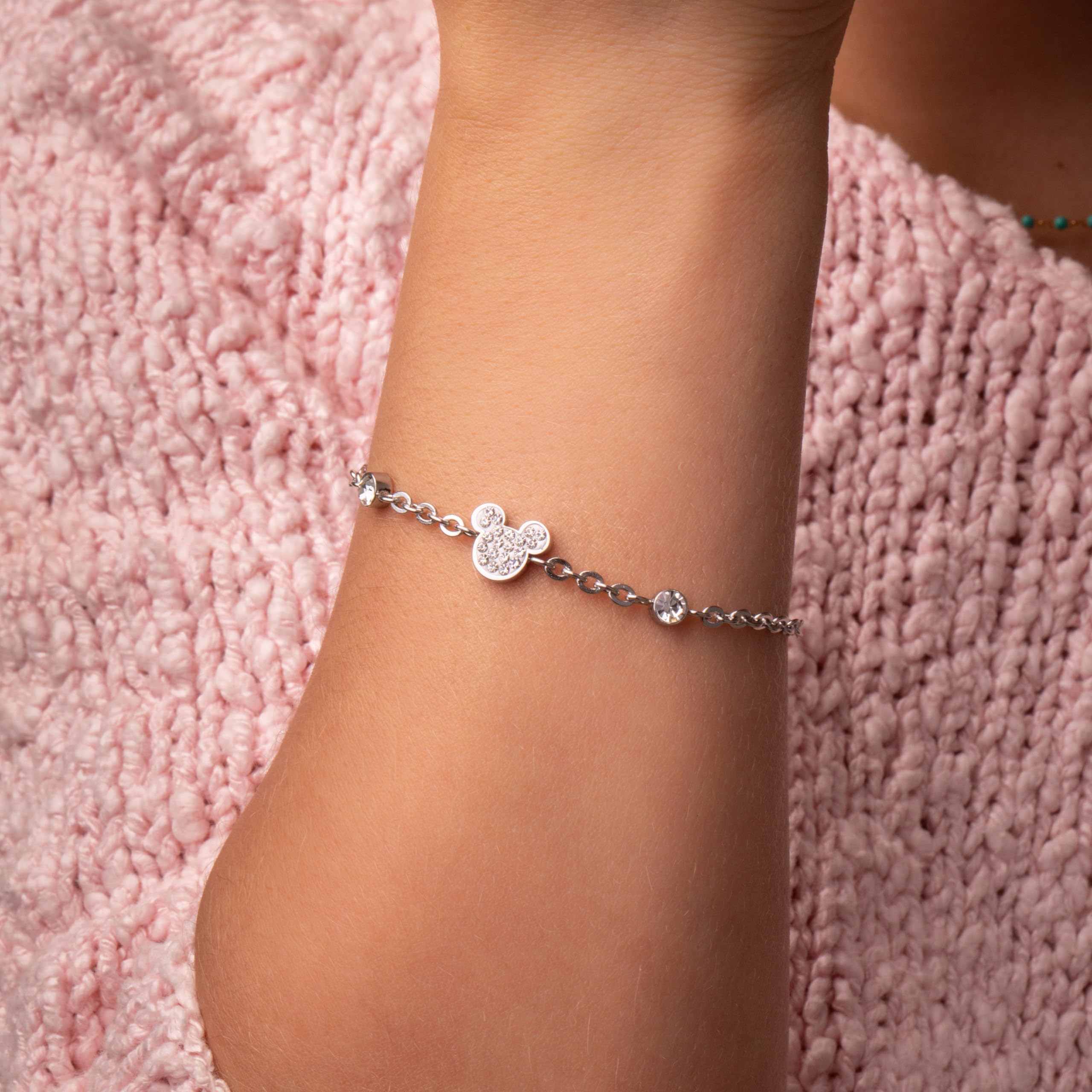 Disney Bracciale Mickey Mouse, Acciaio Inossidabile e Zirconi per Bambini e Bambine, Gioielli Disney