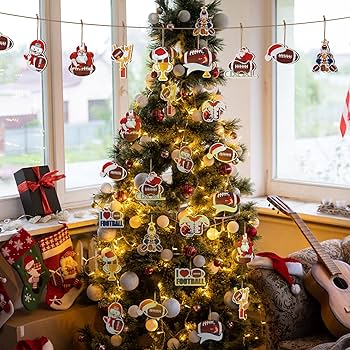 Toyvian 6pcs Christmas Football Ornaments Christmas Tree Ball Decorations For Football Sports Theme Christmas Holiday Party Decorations