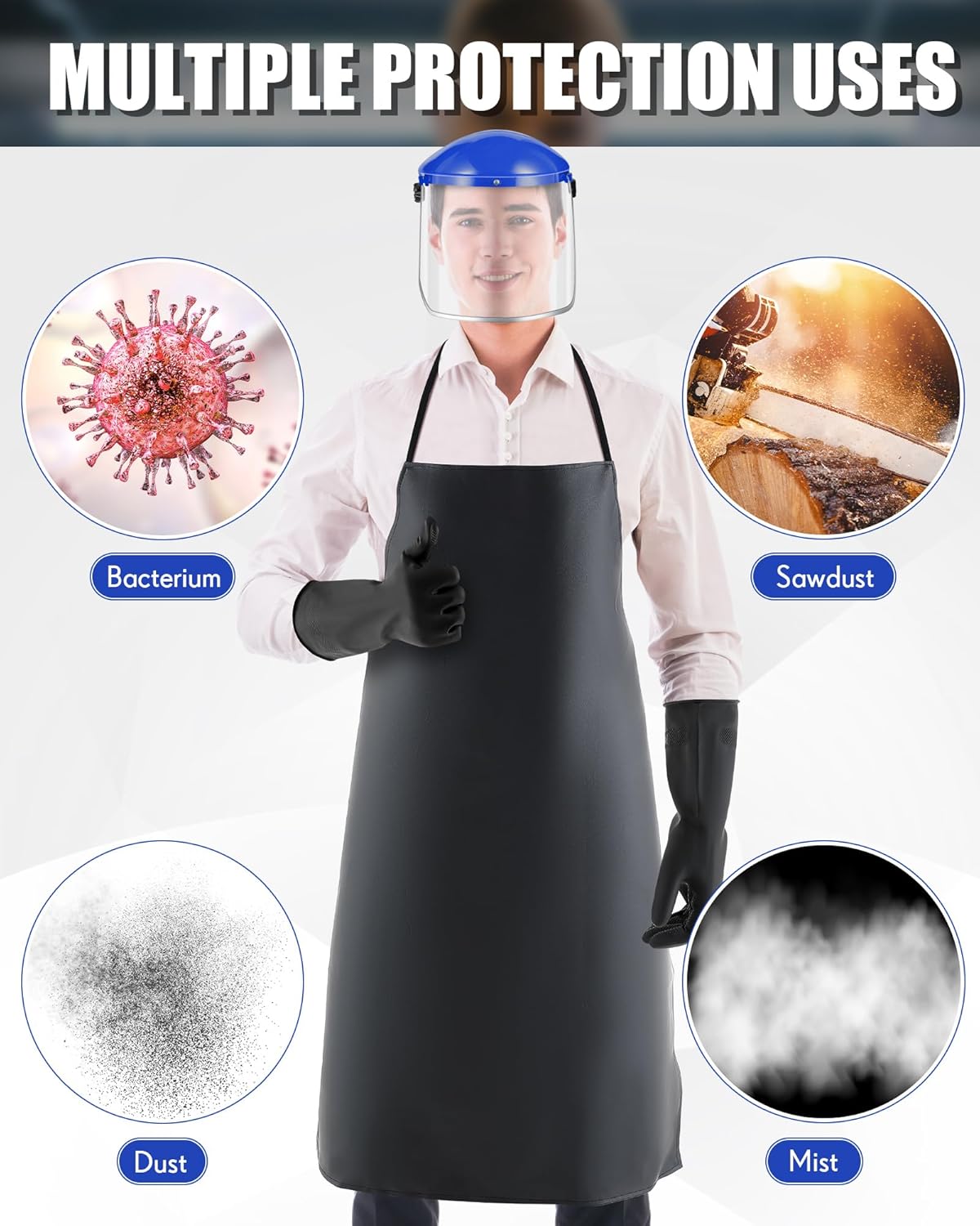 Safety Face Mask Shield with 42.5" Waterproof Rubber Apron Gloves for Men Chemical Grinding Cleaning Industrial
