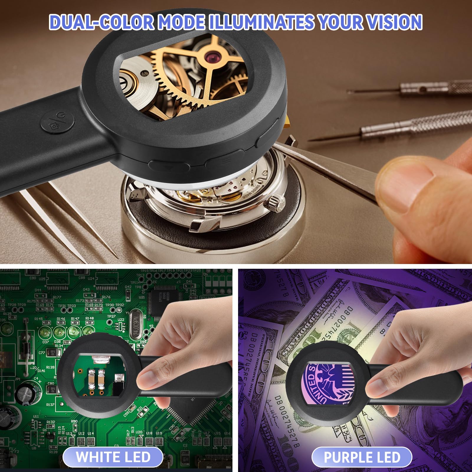 Lupa digital con pantalla IPS de 2 pulgadas, lupa 100X con luz para la industria