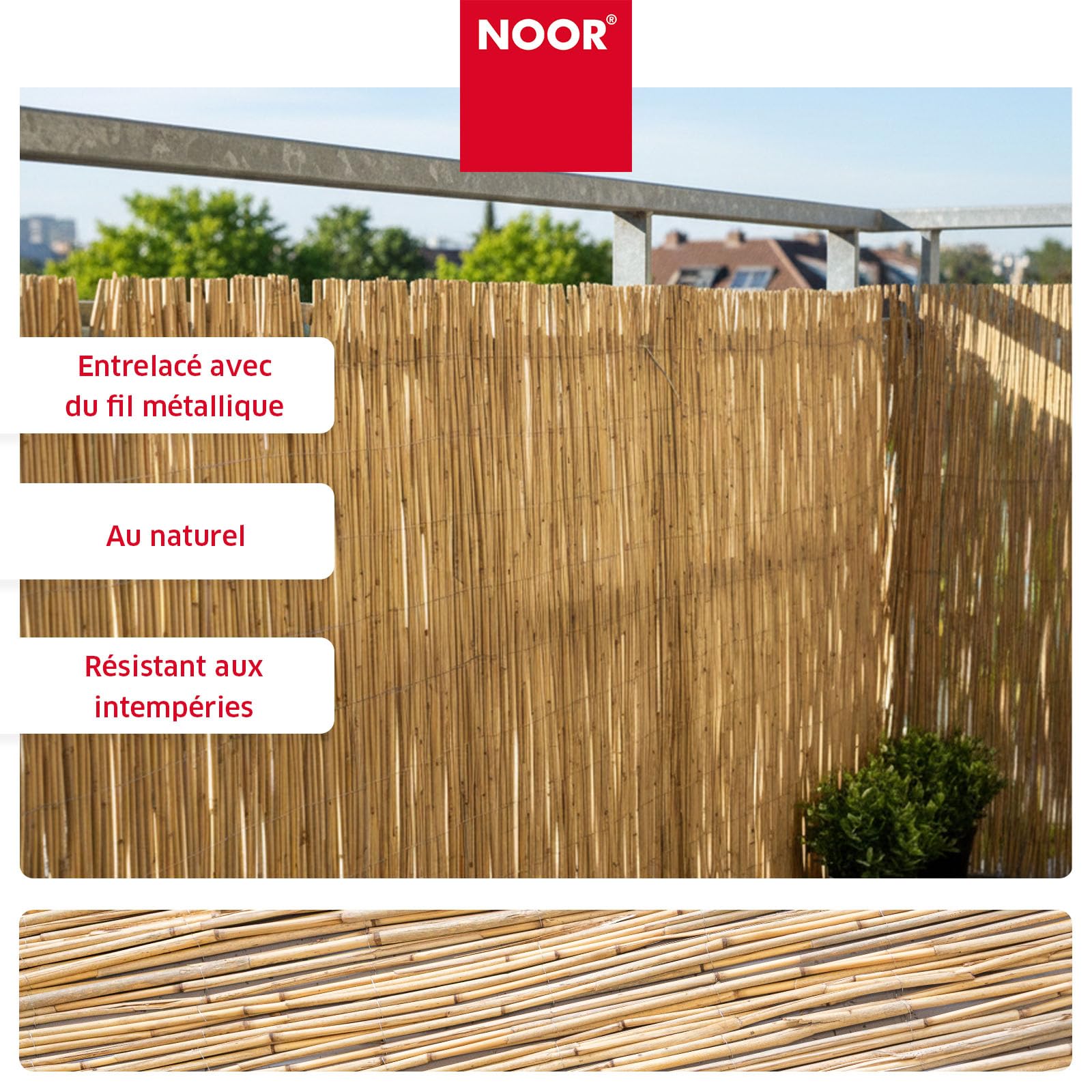 NOOR Panneau Brise-Vue en Roseau St. Tropez - 60 cm x 6 m - Naturel | Brise-vue en roseau pour balcon, terrasse et jardin - résistant aux intempéries à fixer sur une clôture - plus d'intimité