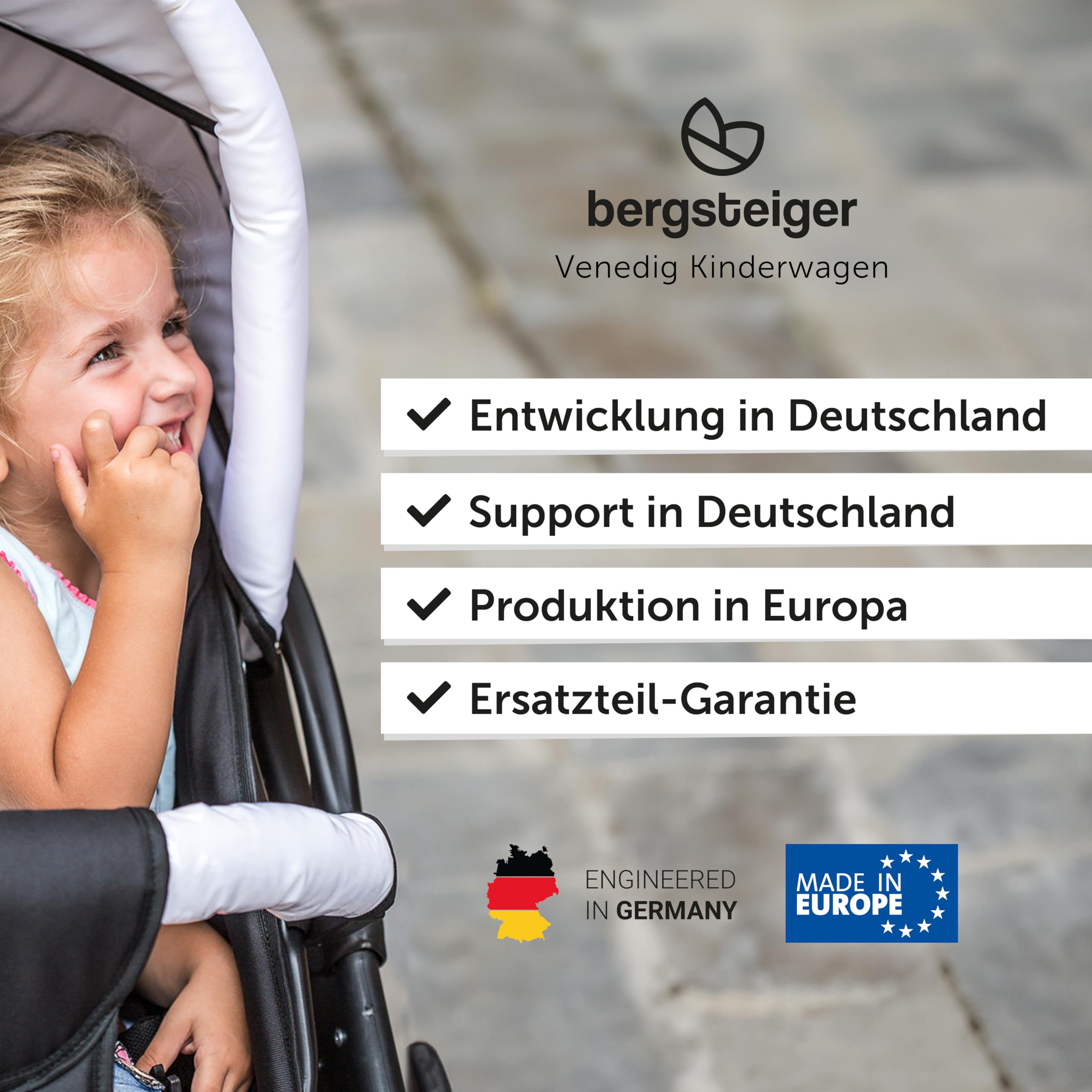 Bergsteiger Venedig Nostalgie Kombikinderwagen 2-in-1 Babywanne | Komfortabler Buggy ab Geburt bis 22 kg mit 14 Zoll Luftreifen Rahmenfederung verstellbarem Griff und Wickeltasche