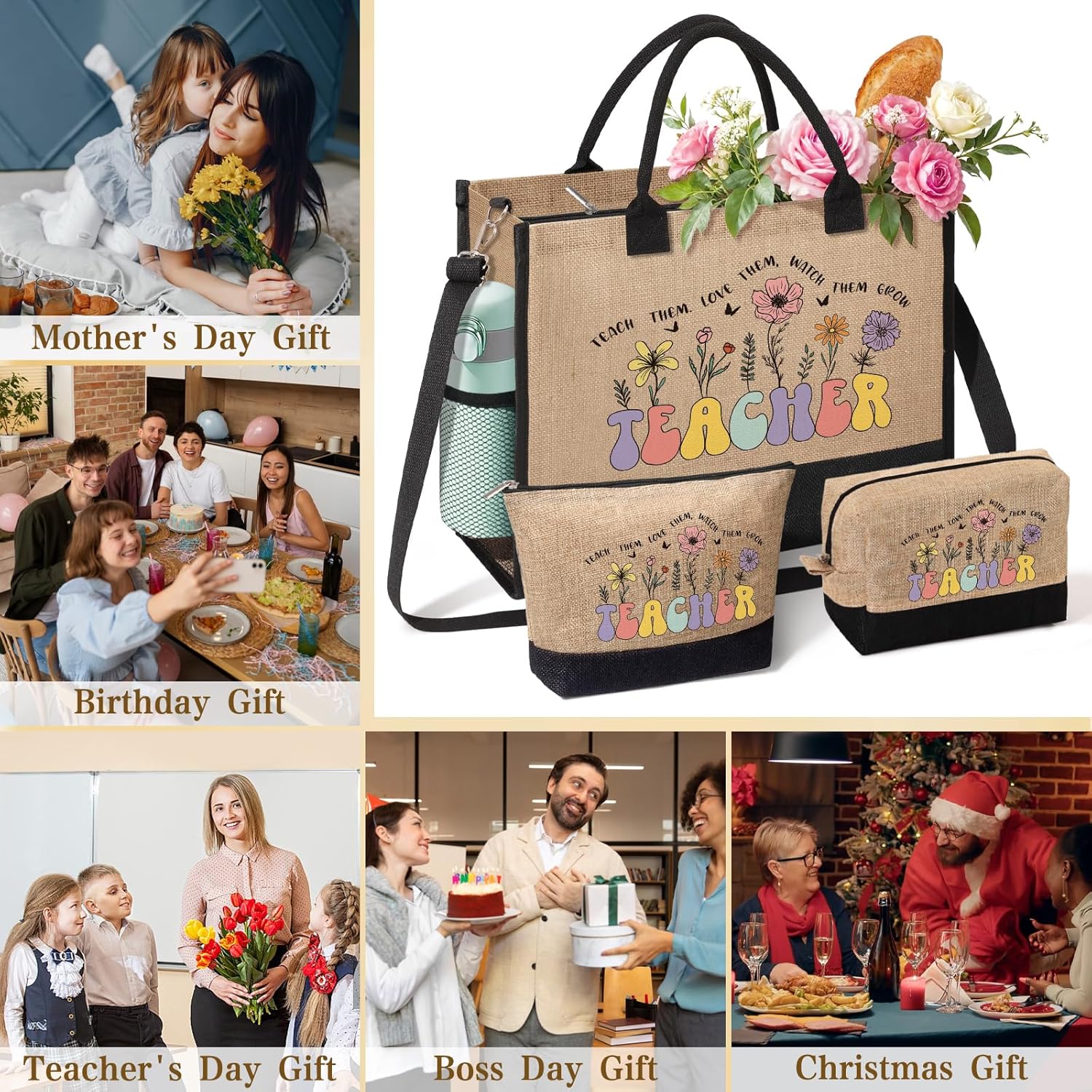 Teacher Appreciation Gifts for Women, Unique Tote Bag Beach Bag From Students, Funny Retirement Graduation Thank You Gifts, Birthday, Christmas, Back to School Ideas - Image 7