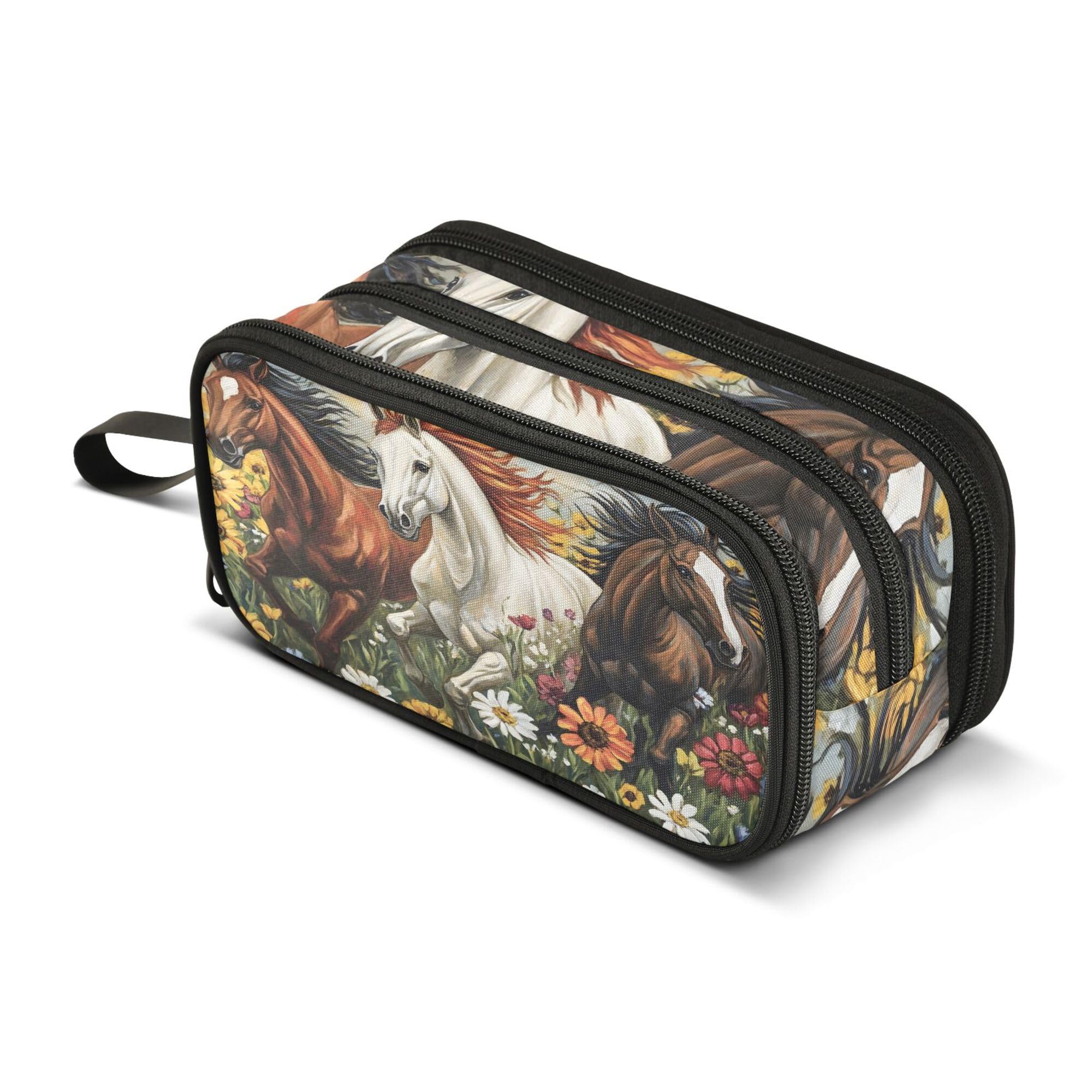 Large Pencil Case, Big Capacity Pencil Bag Pen Pouch Holder 3 Compartments, Brown Horse School Office Supplies Stationery Makeup Bag Storage Organizer for Students Girls Boys Women Men โ image 1