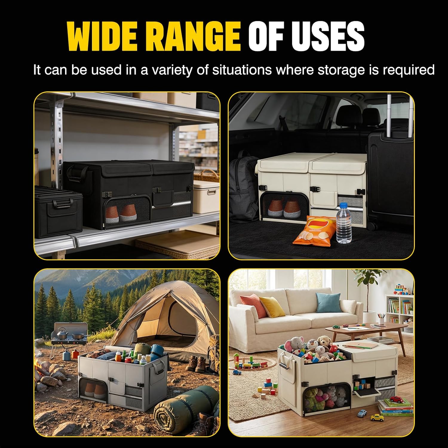 Foldable Car Trunk Organizer with Multi-Compartment – Expandable 30-60L Storage Bin, Side Mesh Pockets, Waterproof 600D Oxford Cloth, Car Accessories for SUV/Truck/Sedan, Beige, 23.6"x13.0"x11.8"