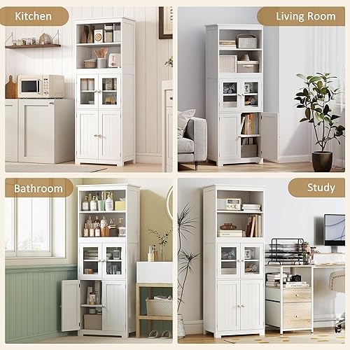 Miniatura 8 de HOMCOM Buffet pequeño de 63 pulgadas con gabinete, despensa de cocina de 4 puertas, armario de almacenamiento independiente con estante ajustable