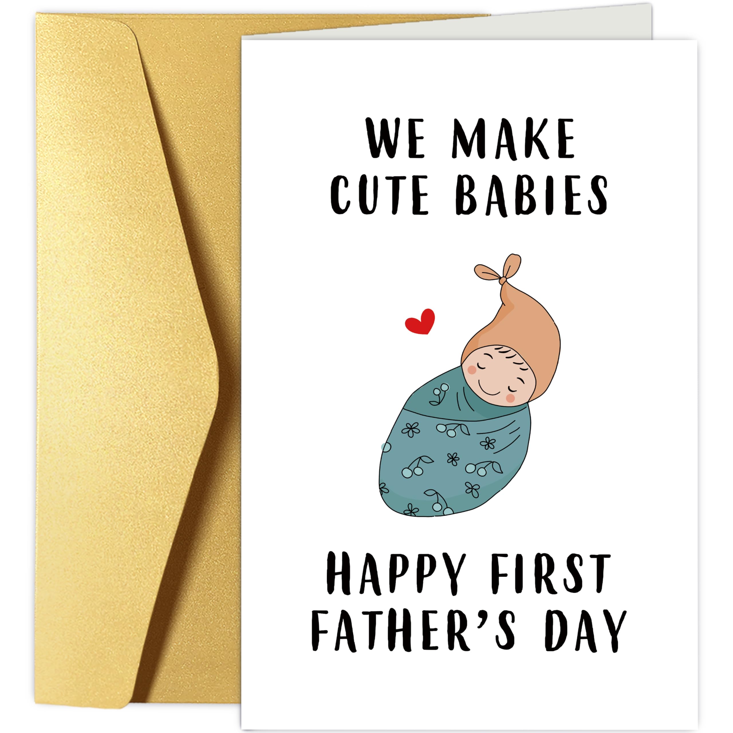 Oamiolek Lovely First Father's Day Card from Wife, Funny 1st Father's Day Card for Husband, New Dad Fathers Days Gift for Him, We Make Cute Babies