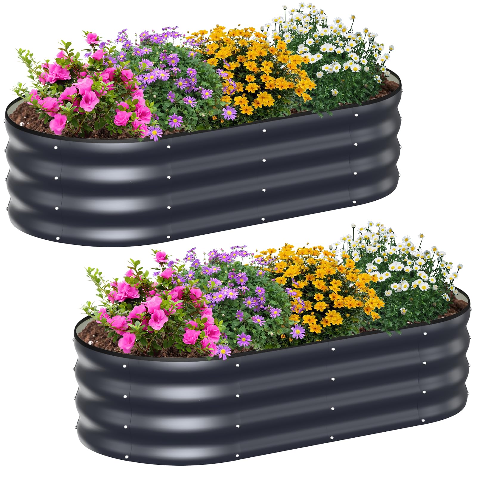 Ergohortus Raised Beds for Garden, Set of 2 Galvanised Garden Planters Box Outdoor, 120x60x30cm Metal Raised Garden Bed for Vegetables, Fruits, Flowers