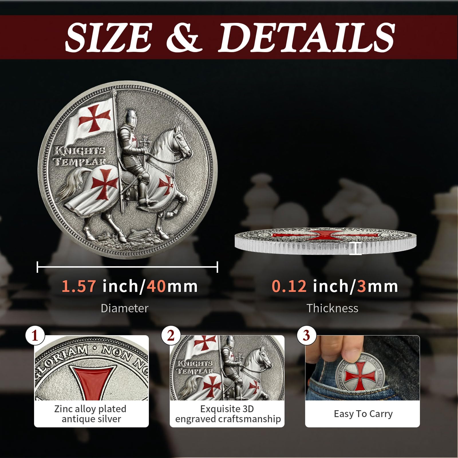 Saint Michel Chevalier Écusson Templier Chevalier Saint Michel - 10x8cm - Thermocollant - Qualité Top - Style Biker Chrétien écusson Biker