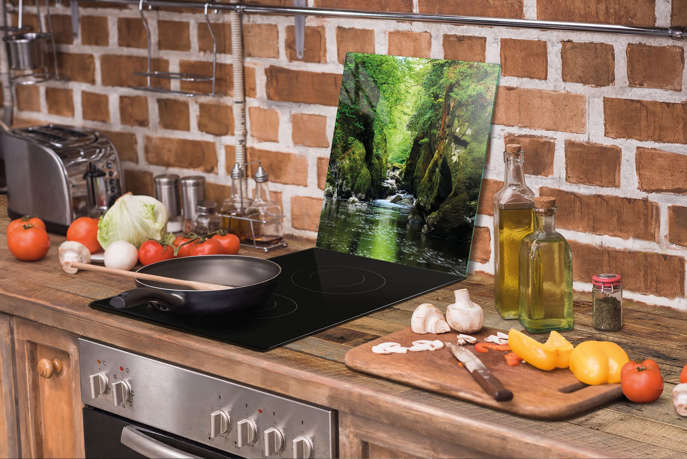 DarHuas afdekplaat voor fornuis, 45 x 52 cm 2-delig, afdekking voor keramische kookplaat, inductie universele elektrische kookplaat, spatbescherming, glas, decoratieve snijplank, MARMER