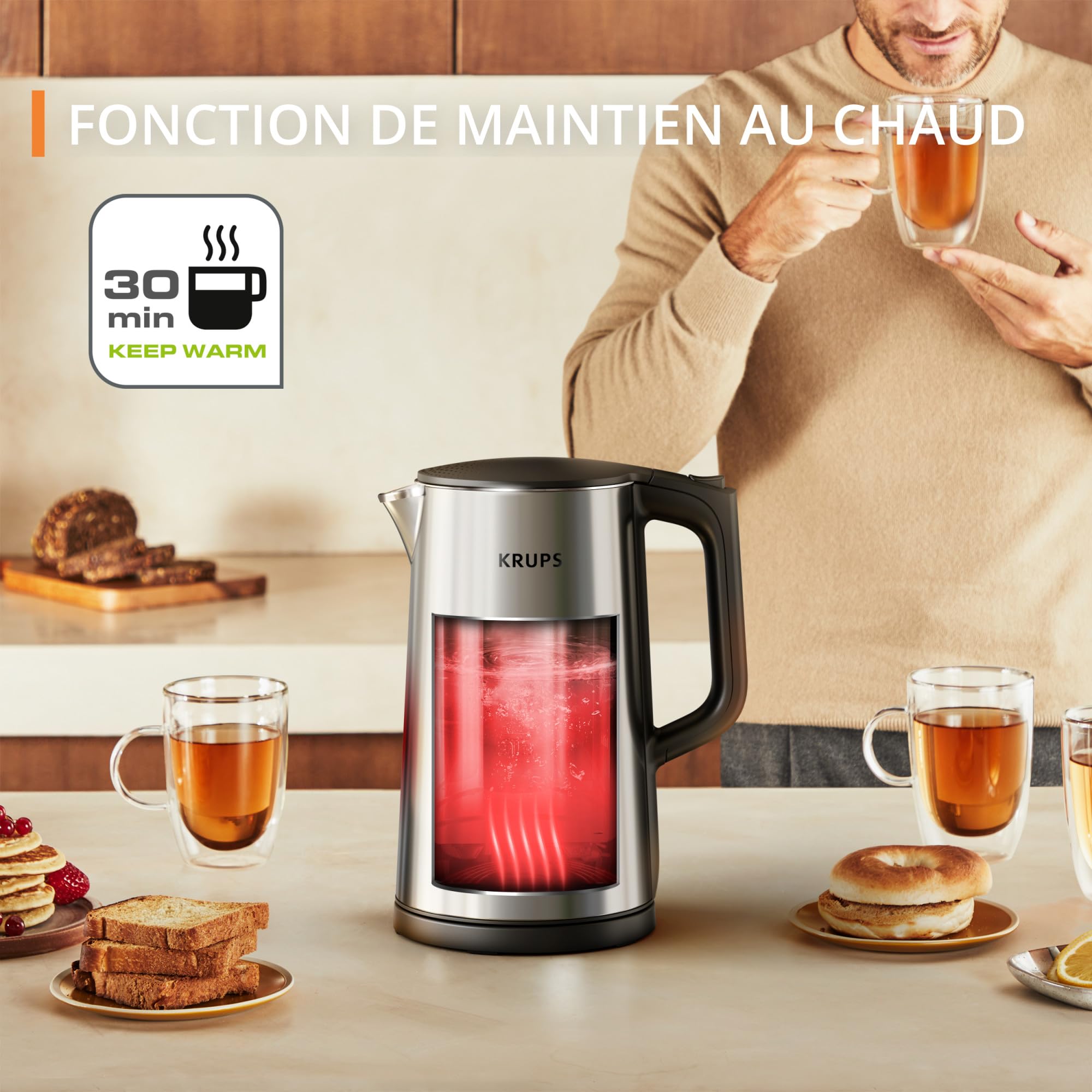 Krups Selection, Bouilloire électrique, 6températures, Affichage en temps réel, Maintien au chaud de 30minutes, BW871DF0, Métal