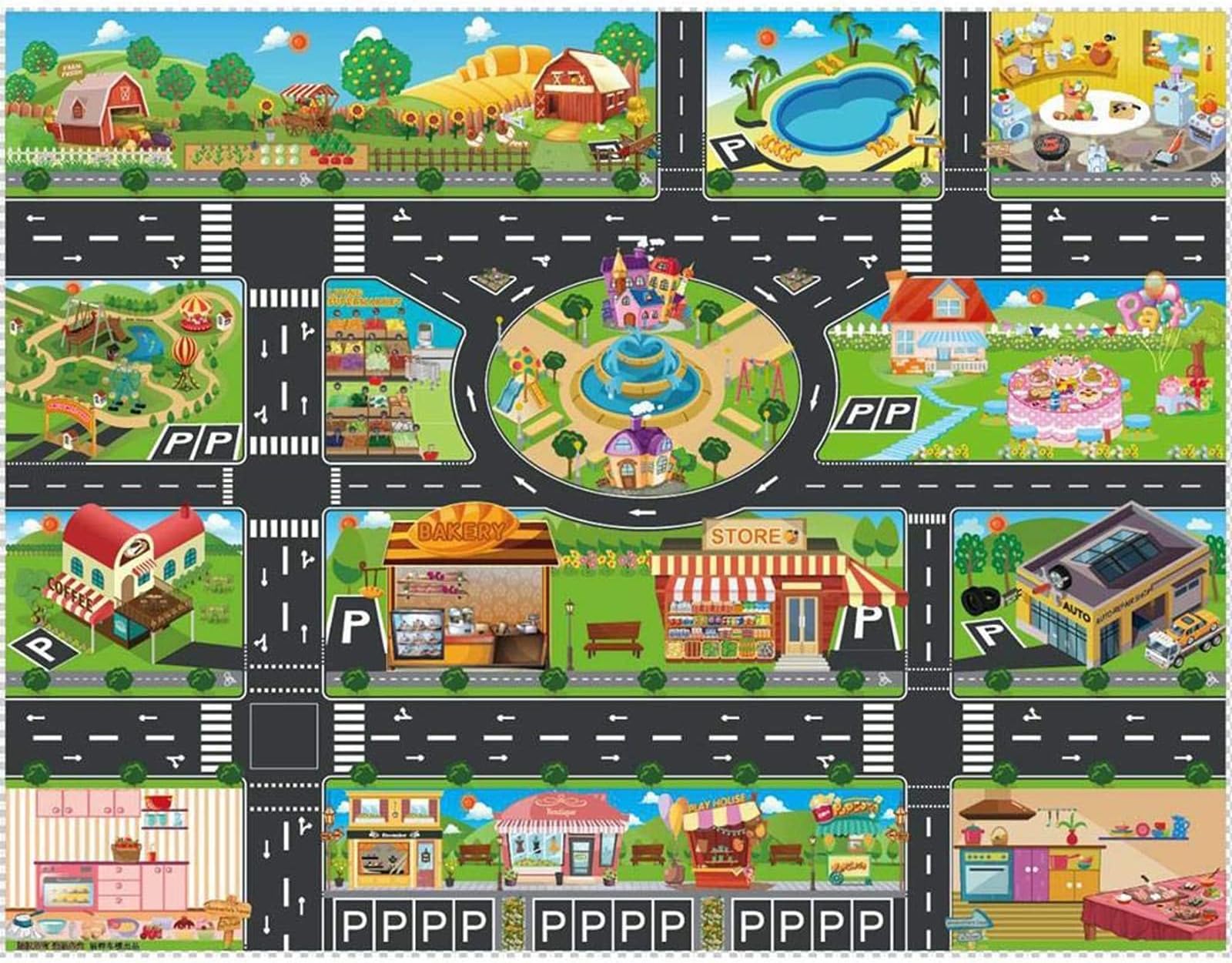 IYSHOUGONG 1 PC Kids Carpet Playmat Rug City Traffic Car Park Mat Children Educational Road Traffic Play Mat for Hot Wheels Track Racing and Toys