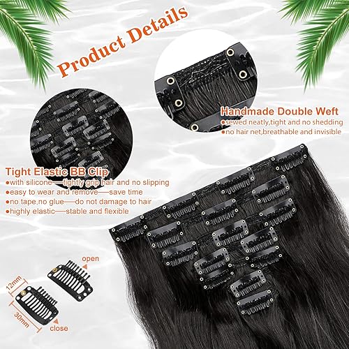 Miniatura 10 de Extensiones de cabello ondulado con clip, de 24 pulgadas de largo y grueso, 6.00 oz, extensiones de cabello sintético de doble trama, cabello
