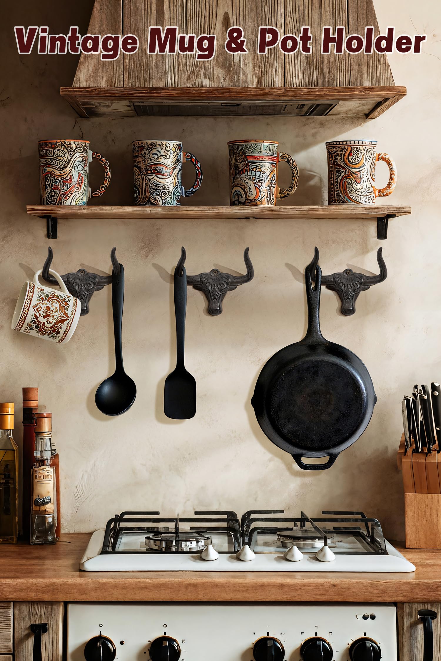 Ganchos de pared para colgar abrigos, 2 unidades, de hierro fundido, estilo occidental, de cuerno largo, resistente, para colgar abrigos, sombreros, toallas, llaves, tazas, batas, bufandas,