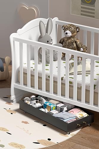 Miniatura 2 de Paquete de 1 cajón de almacenamiento de madera maciza debajo de la cama con ruedas, tapas, asas, armario dividido debajo de la cama para armario,