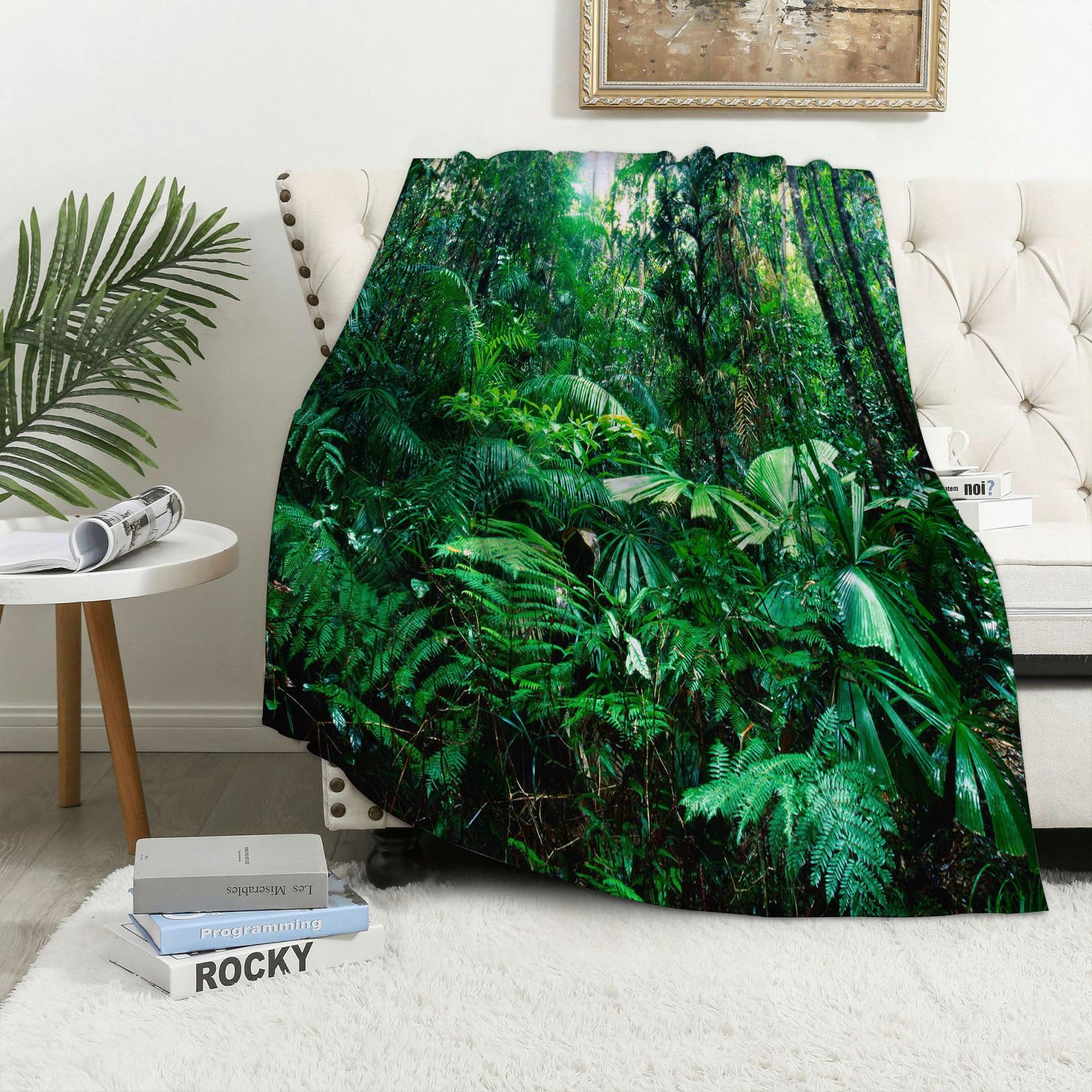 Maapchp Tropical Jungle Rainforest Palm Trees And Ex - A2 Flannel Fleece Blanket Throws For Sofa Fluffy Blanket Bed Throw For Bedroom Tropical Jungle Rainforest Palm Trees And Exotic Plants Dense Green Leaves Blanket For Bed, Couch,Car 50X60in