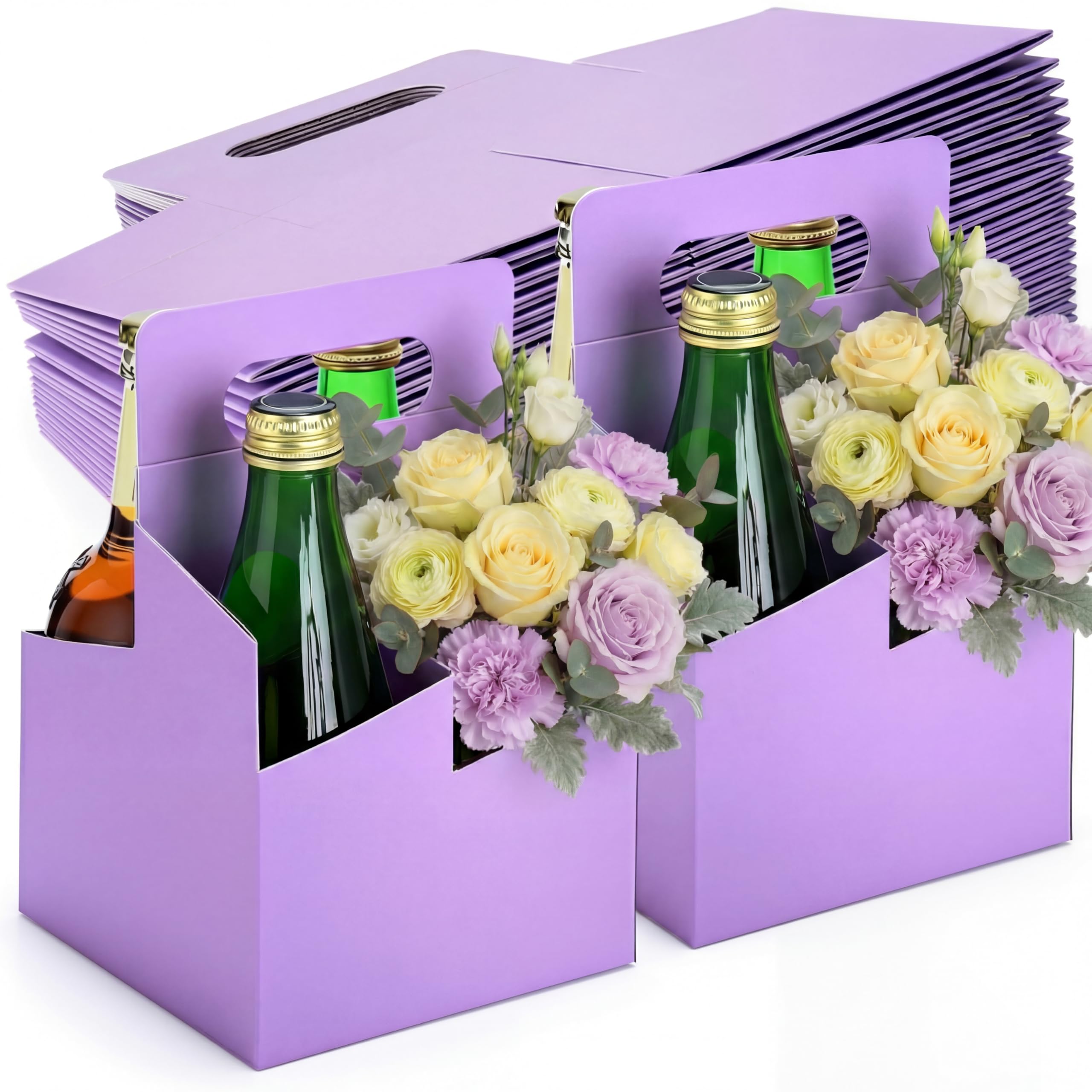Jetec 50 Pcs 4 Cup Drink Carrier with Handle, Cardboard,Light Purple