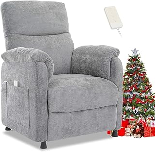 Electric Nursery Recliner Chair with Remote Control, Blue Power Recliner Chairs with Side Pockets. Small RecinerChairs for Adults, Mini Reclining Chair for Bedroom Living Room (Grey)
