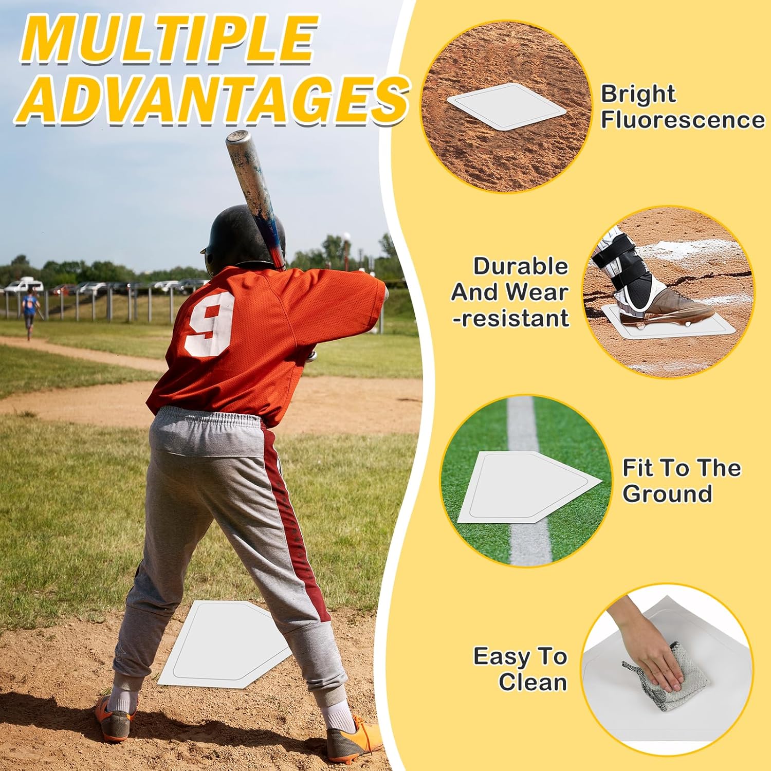 Baseball & Softball 5 Piece Base Set, Rubber Field Bases for Kids & Adults, with 5 Piece Training Balls and Storage Bag, Throw Down Base for Backyard Tee-Ball, School Kickball Practice