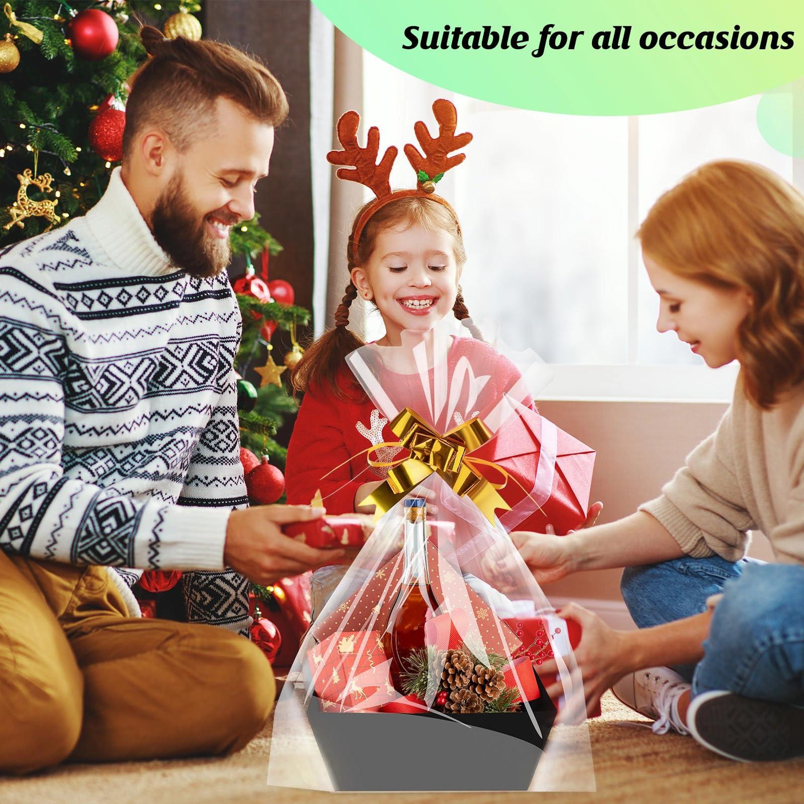Fainne El kit de 54 cestas para regalos incluye 18 cestas de regalo vacías a granel, 9.8 x 8.5 x 3.5 pulgadas, almacenamiento de alimentos con asas, 18 bolsas de plástico y 18 lazos para envolver