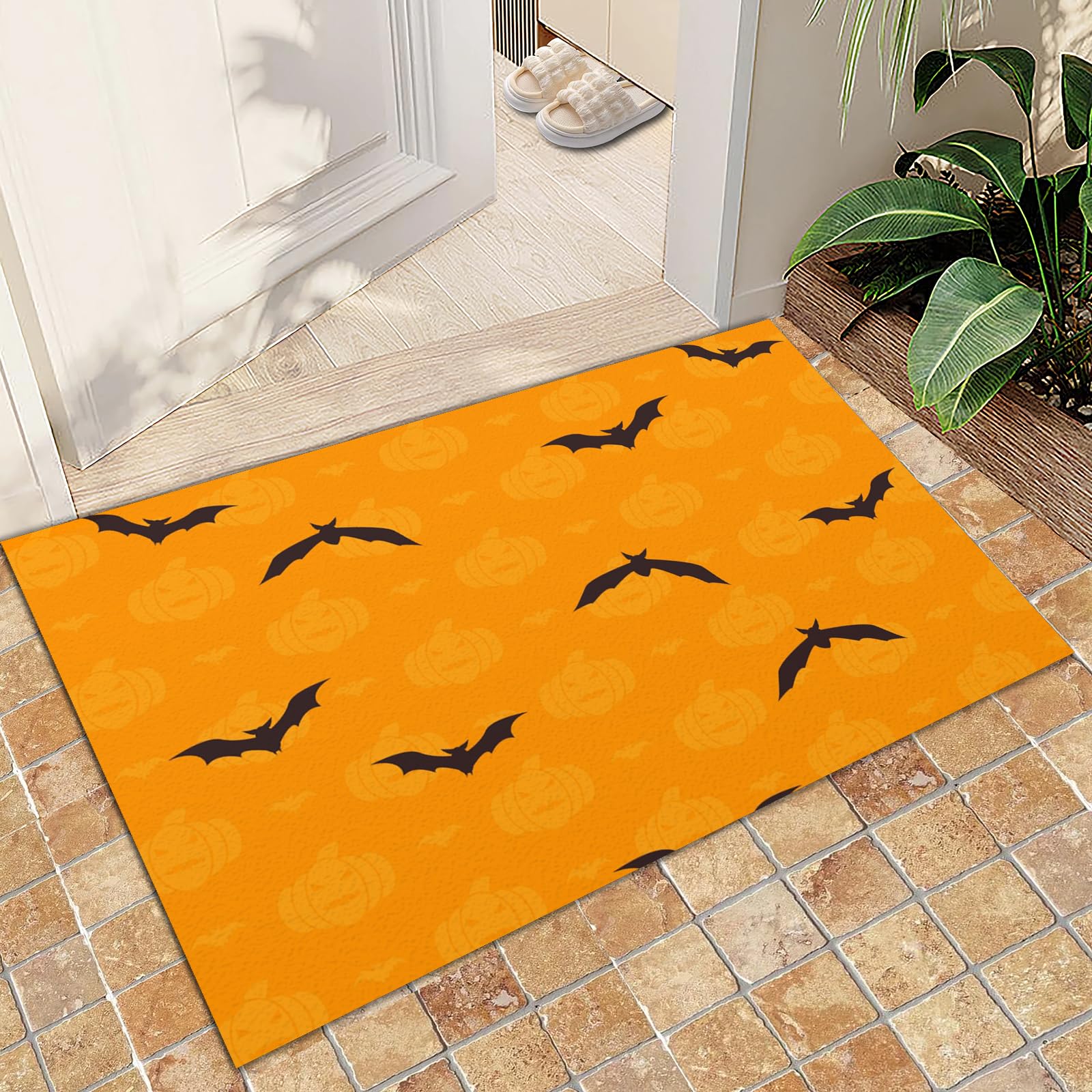 Area Rug 70x120cm Halloween Bathroom Rug, Bat Pumpkin Gothic Home Decor Rugs, Halloween Kitchen Rug, Shower Rug Non Slip Low Pile Machine Washable Foldable Stain Resistant for Bedroom Living Home