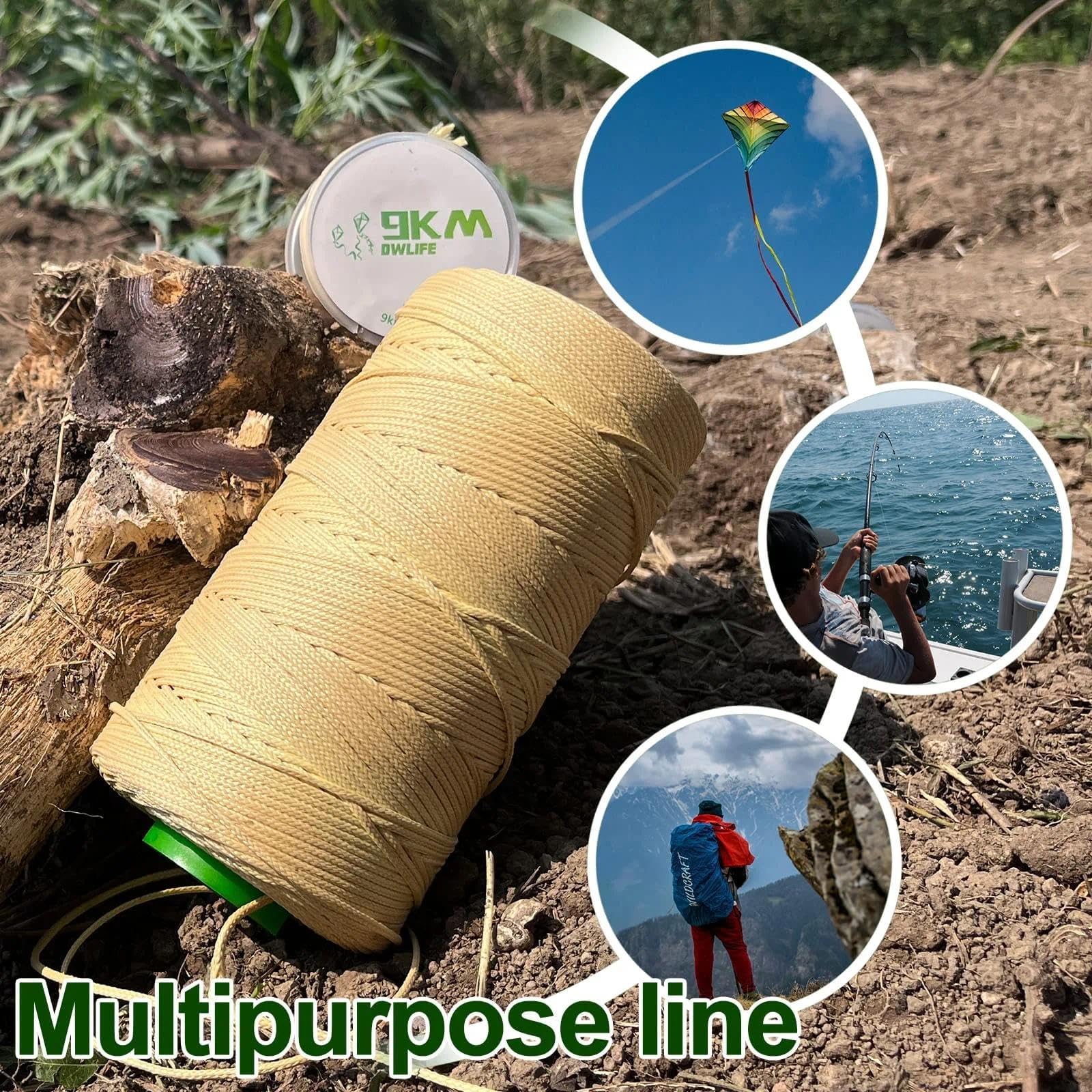 9KM DWLIFE Corde tressée en Kevlar de 226,8 kg, 2 mm, 30,5 m, Haute résistance à l'abrasion, Ignifuge, Corde de cerf-Volant, Ligne de pêche, modèle fusée, bâche de hamac, paracorde de Survie Tactique