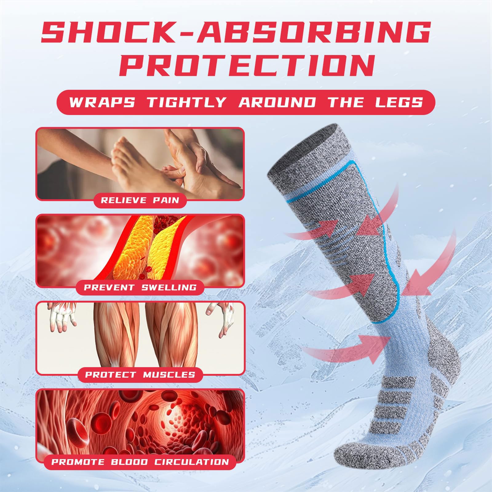 4 Paia Calzini da Sci in Lana Merino per Uomo e Donna Traspiranti Asciugatura Calze Termiche al Ginocchio Assorbimento umidità Ideali per Trekking,Ciclismo,Snowboard,Sport Invernali