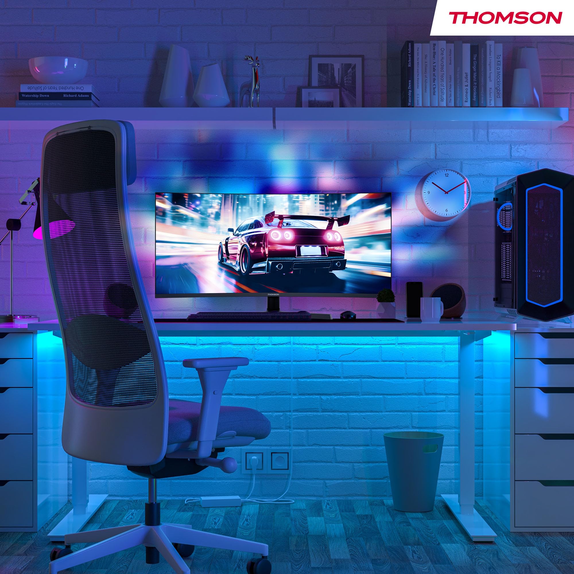 THOMSON Gaming Monitor 34 Pulgadas UWQHD Monitor, 240Hz VA EyeCare Display, 1ms, Adaptive Sync, Speaker, HDR10, HDMI&DP, M34QG7Y14C
