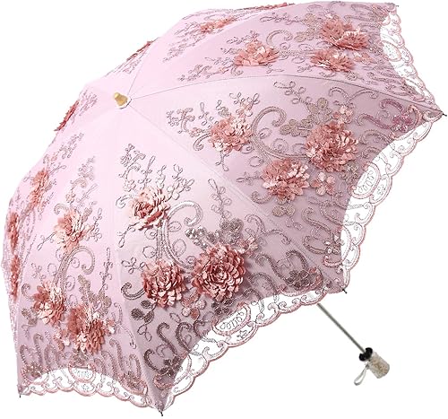 LCY Sombrilla de encaje bordado doble cubierta anti-UV SunRainSnow plegable paraguas