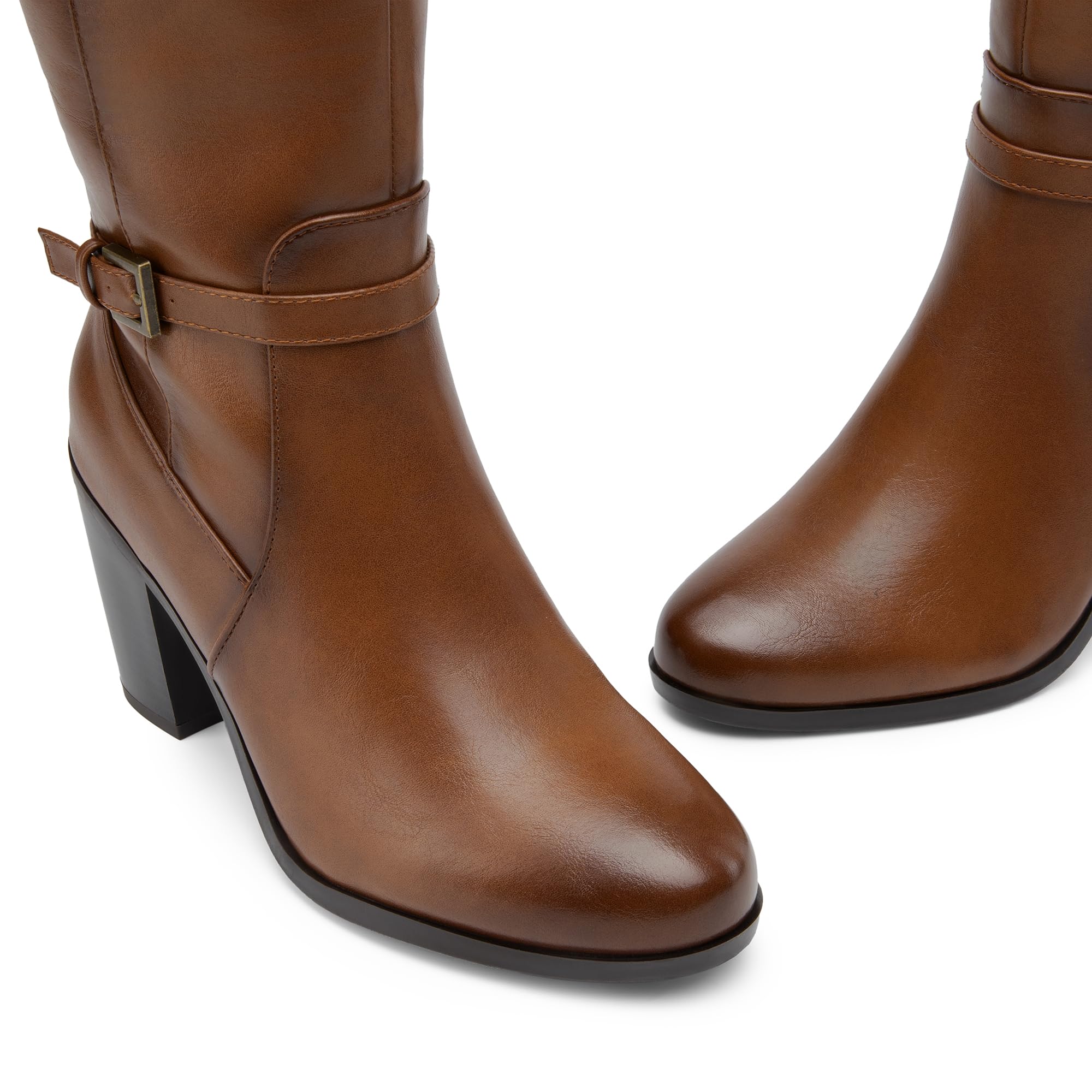 DREAM PAIRS Botas altas hasta la rodilla para mujer, cómodas botas de equitación con tacón grueso y puntera puntiaguda, cremallera lateral, de gamuza, SDKB2403W
