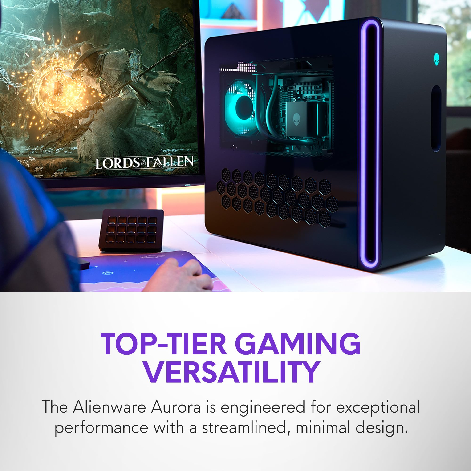 Alienware Aurora Gaming Desktop ACT1250 - Intel Core Ultra 9 285 Processor, Liquid Cooled, NVIDIA GeForce RTX 5080, 32GB DDR5 RAM, 1TB SSD, 1000W Platinum Rated PSU, Win 11 Home - Clear Panel
