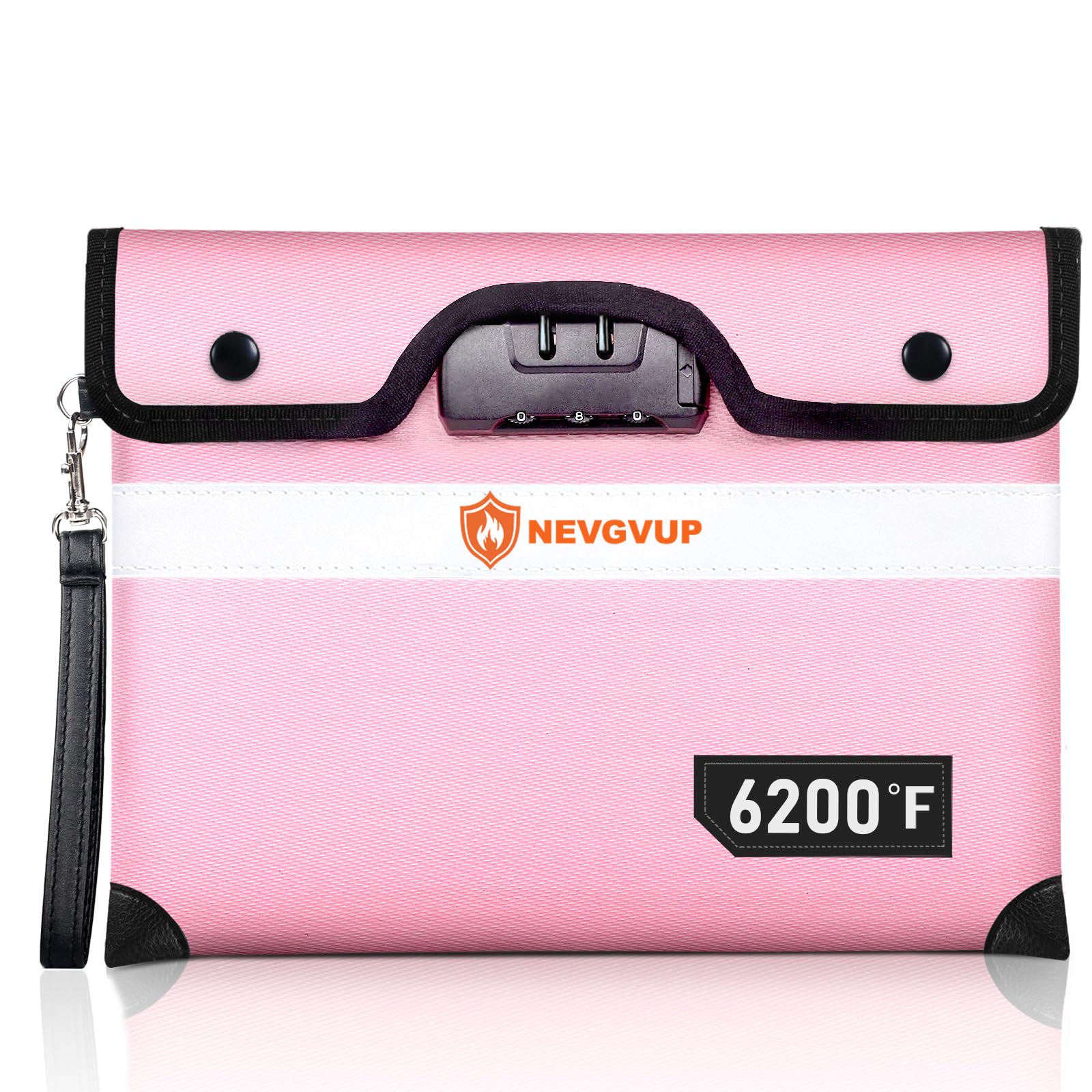 Upgraded 6200°F Fireproof Money Bag with Lock, Fireproof Bag w. Zipper/Reflective Strip, 9 Layers of Heat Insulated Material, Water Resistant Fire Proof Money Bag for Cash, Fire Bag for A5 documents