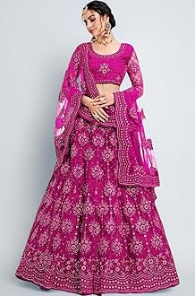 Women's Soft Net/Satin Embroidery Semi Stitched Lehenga, Choli With Dupatta Set