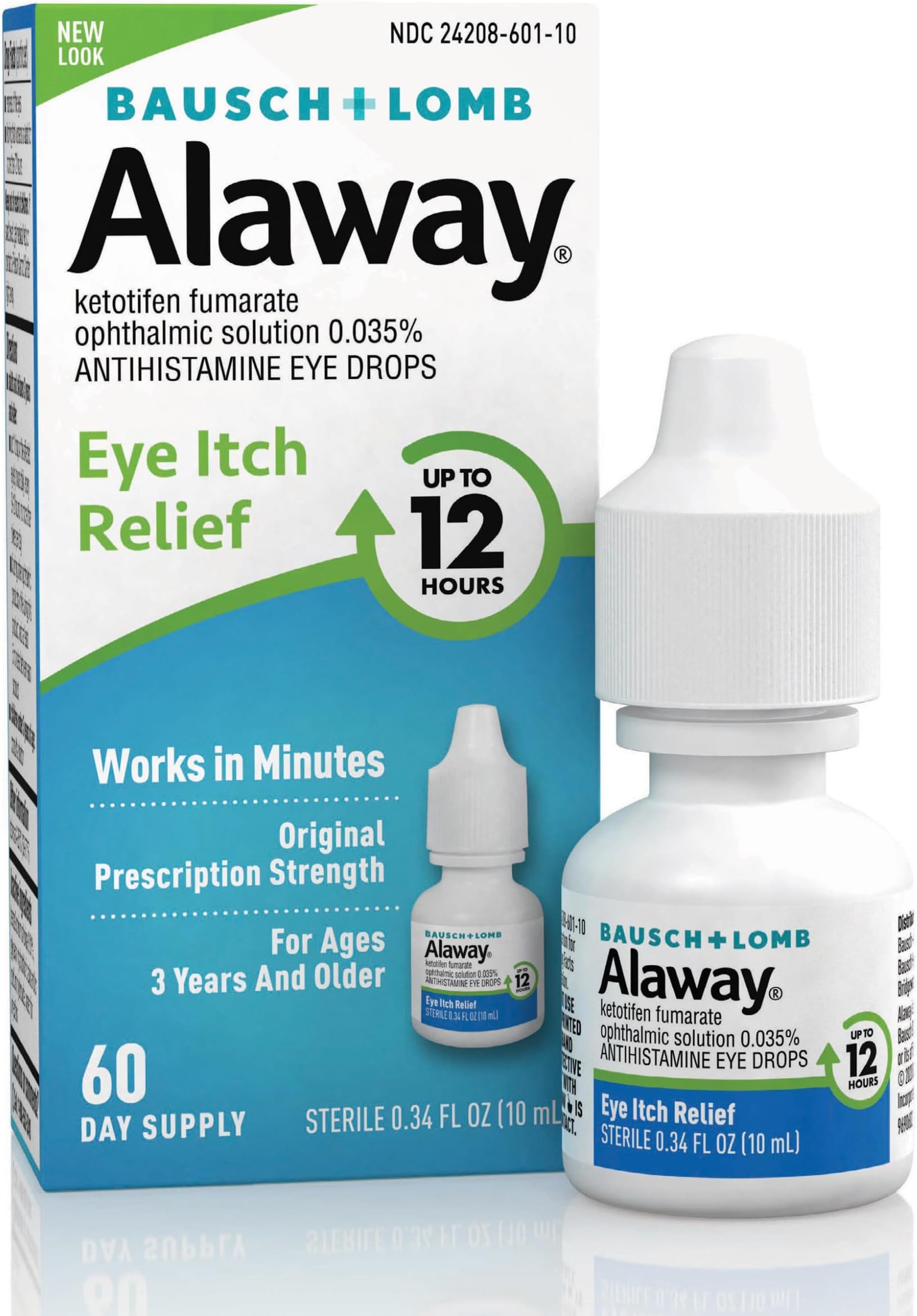 Antihistamine Eye Drops for Itchy Eyes, Fast-Acting, Up to 12-Hour Eye Itch Relief, Clinically Tested Prescription-Strength Formula, 0.34 Fl Oz