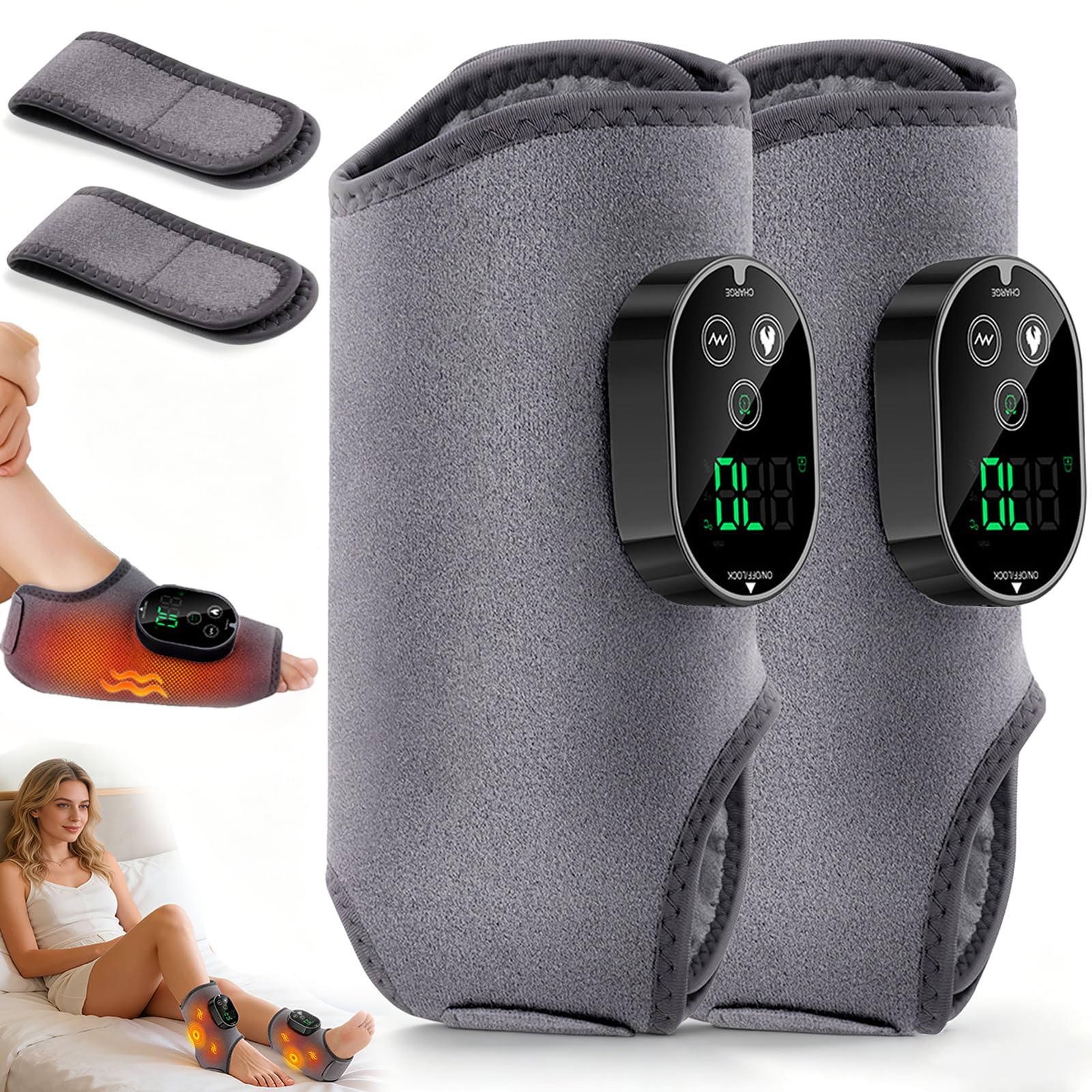 Fussmassagegerät, 2 Stück Upgrade 4-In-1-Fußmassagegerät, Foot Massager | Fußmassagegerät, mit 3000mAh Akku, 3 Modi 6 Wärmestufen, für Füße Beine Knie Ellbogen Knöchel,Ideal Geschenk für Eltern