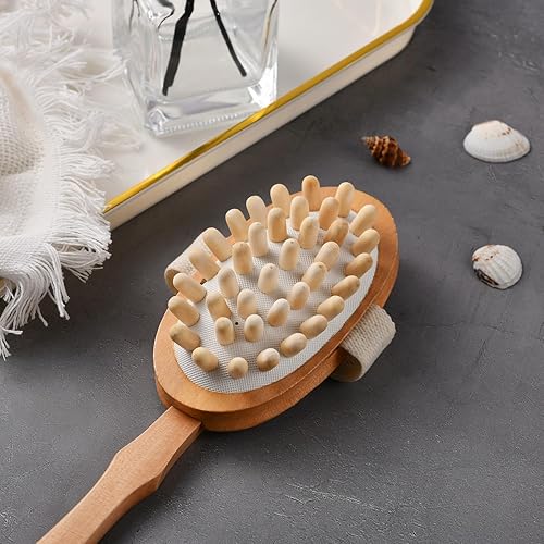 Miniatura 9 de Dry Brushing Body Brush Set – Natural Bristle Spa Exfoliator Kit with Face Cleansing Brush, Long Dry Brushing Body Brush for Lymphatic Drainage &