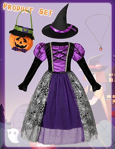 Miniatura 5 de Ainiel Disfraz de bruja para niñas, disfraz de bruja para niñas, disfraz de bruja de lujo, disfraz de bruja para niños pequeños, fiesta de disfraces