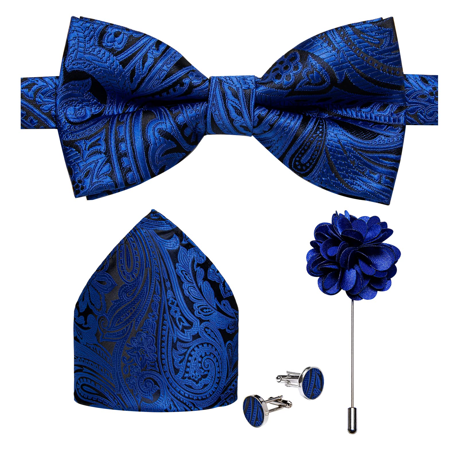 DiBanGu Pre-Tied Bow Ties for Men Silk Adjustable Tuxedo Bowties Pocket Square Cufflinks Set with Lapel Pin Jacquard Woven