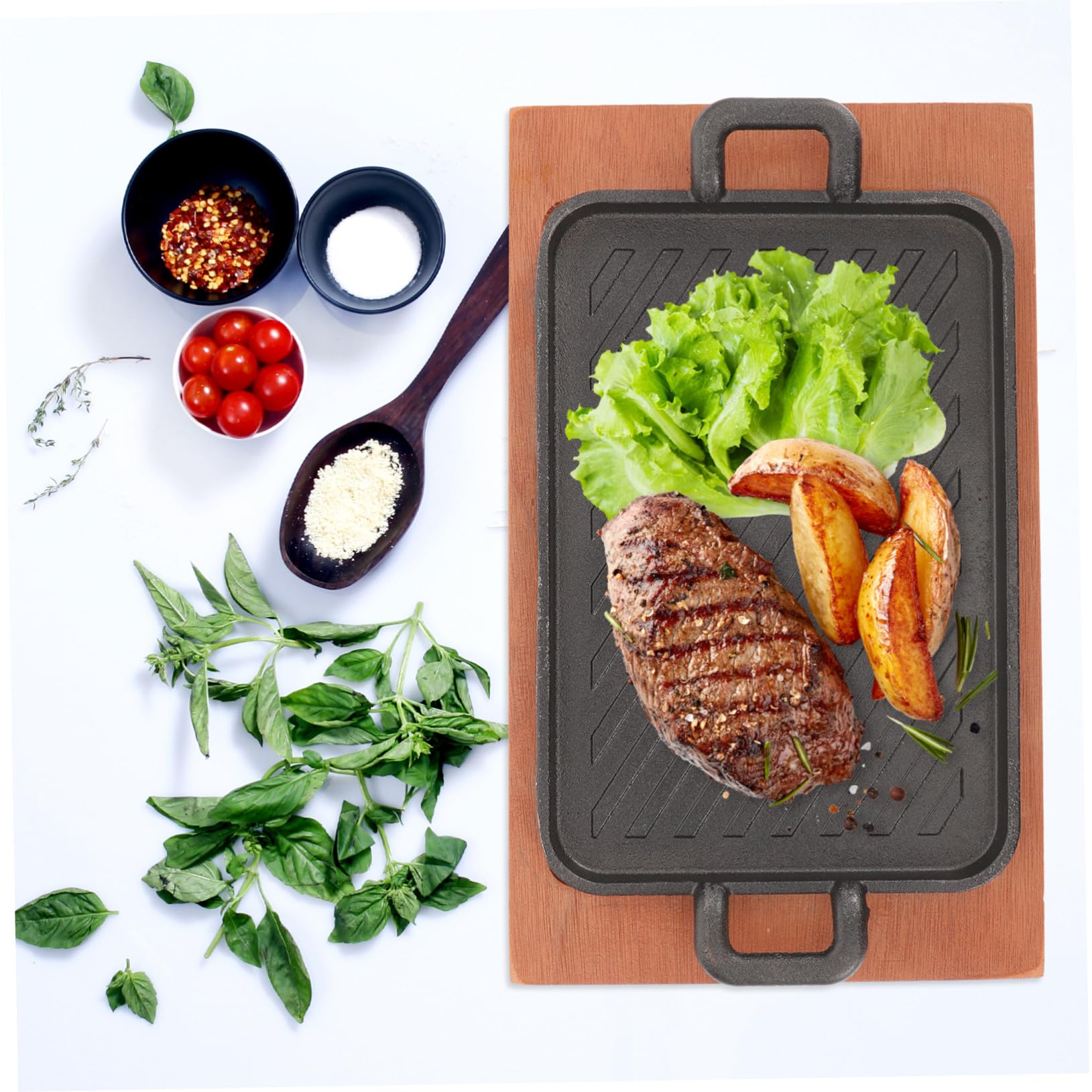 Sartén para Parrilla de Barbacoa de Hierro, 1 Juego | Rectangular, Diseño Compacto y Práctico, se Guarda Facilidad, Calor Uniforme