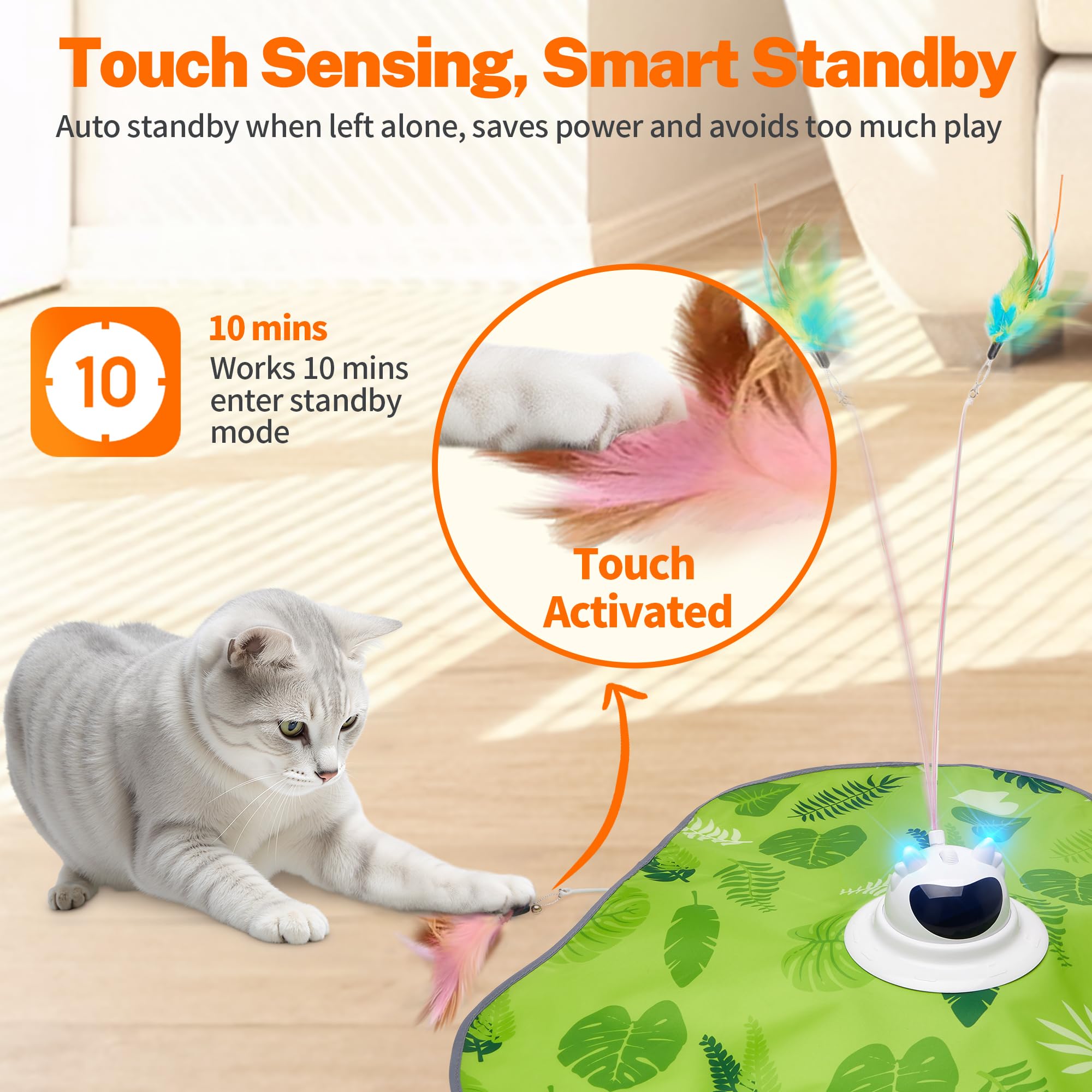 Toozey Juguete para Gatos, Juego Eléctrico de Escondite con 3 Plumas Intercambiables, Recargable, Juguete Inteligente de Autoentretenimiento con Control Remoto, Verde