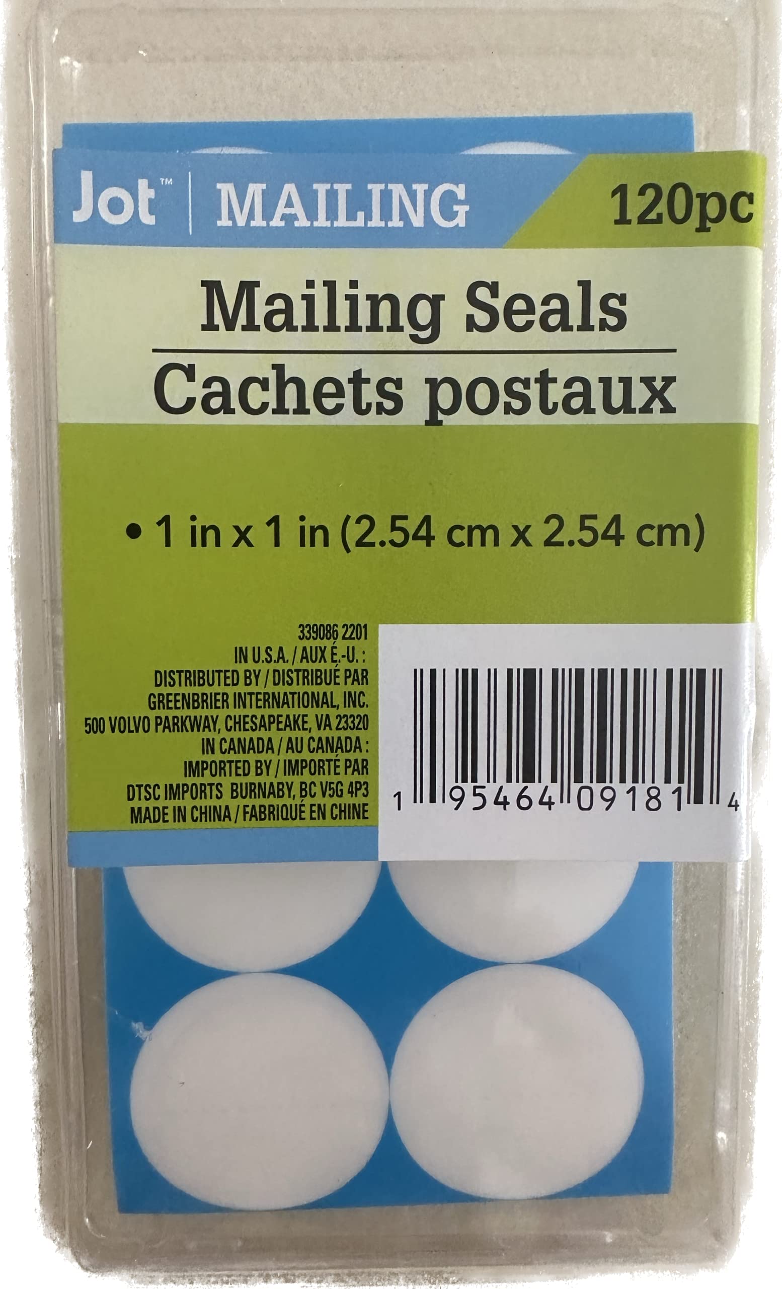 Jot Mailing Seals, Clear, 1 inch x 1 inch, 120 Count
