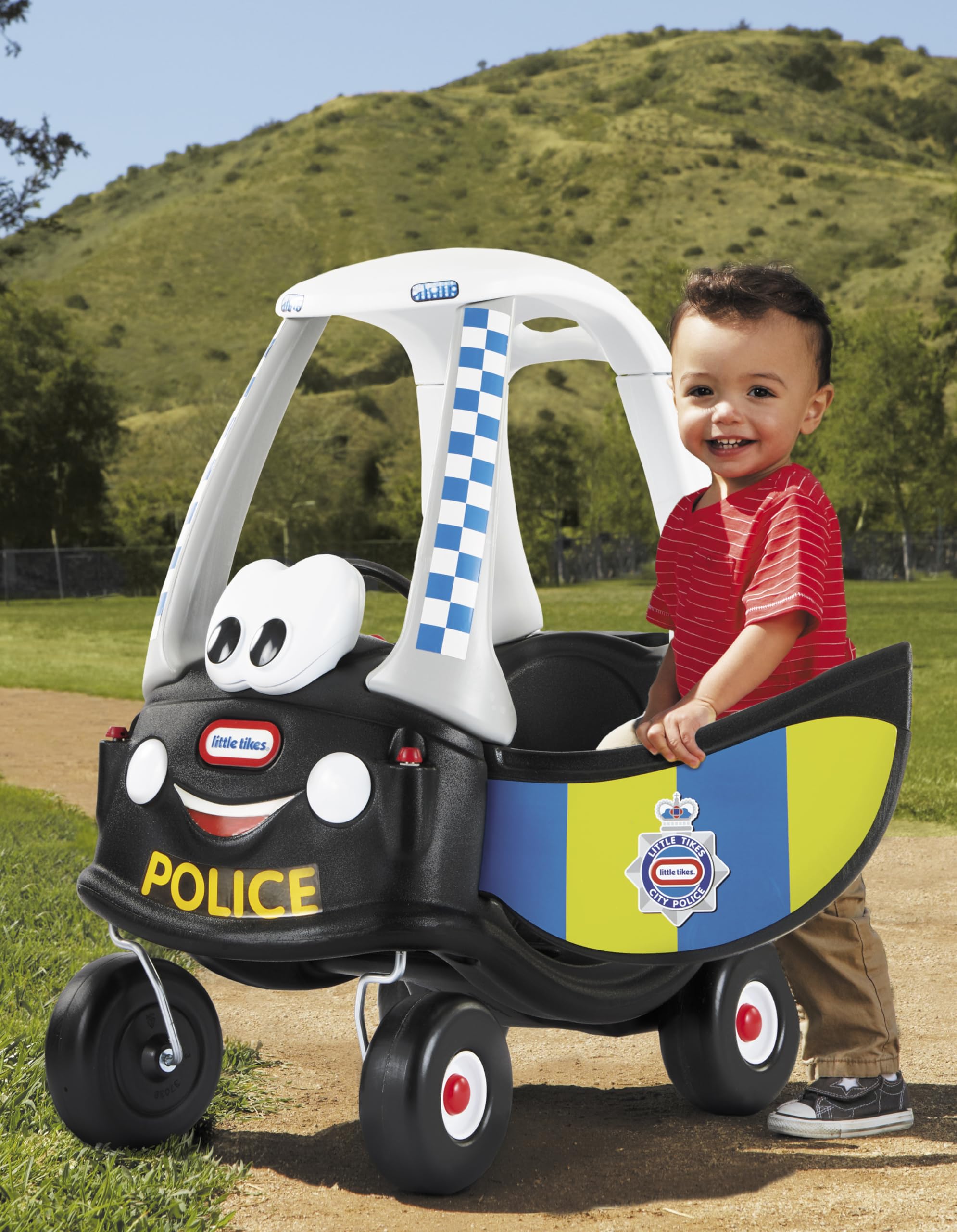 Little Tikes Auto Cozy Coupe Patrulla de Policía - Para Montarse, con Bocina que Funciona, Interruptor de Encendido y Tapa de Combustible