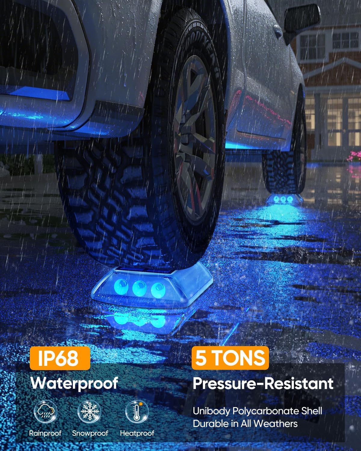 Detarzinled Solar Driveway Lights Outdoor, 12 Pack IP68 Waterproof Dock Deck Lights Solar Powered, Stick on & Screw Blue Markers Light for Pathway, Walkway, Sidewalk, Patio, Pool Deck, Garage Entrance