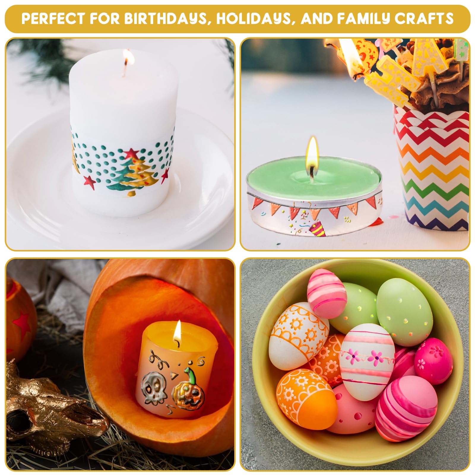 VVF Candle Paint Set, 18-Color Candle Wax Pens (3 Metallics) with Sponge & Sticker Stencils, Great for Candle Making, DIY Crafts, Holiday Gifts & Kids Painting((10ml*18)