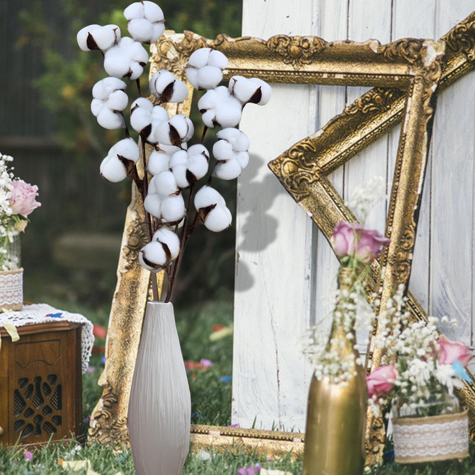 10 Pcs Branches De Coton Simulées Décor Fleurs Fête Tiges Séchées