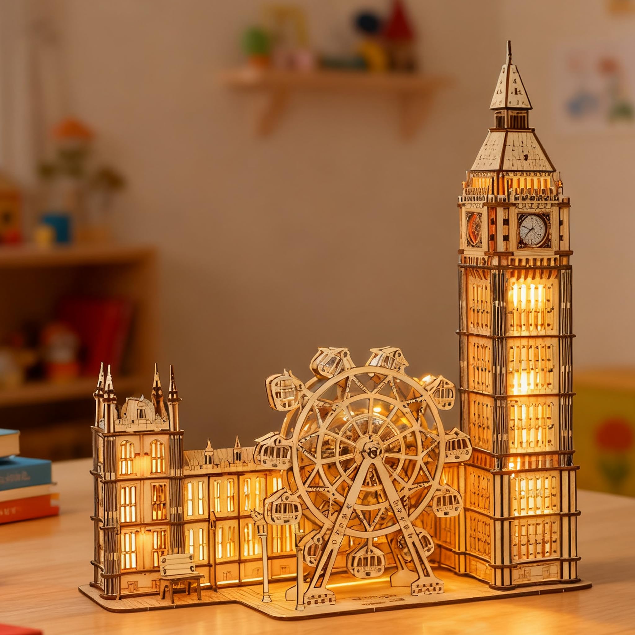 Puzzle 3D in legno Big Ben con orologio funzionante - Kit modello da 306 pezzi per adulti - Non richiede colla - Fai da te con ruota panoramica mobile - Decorazione per ufficio e soggiorno
