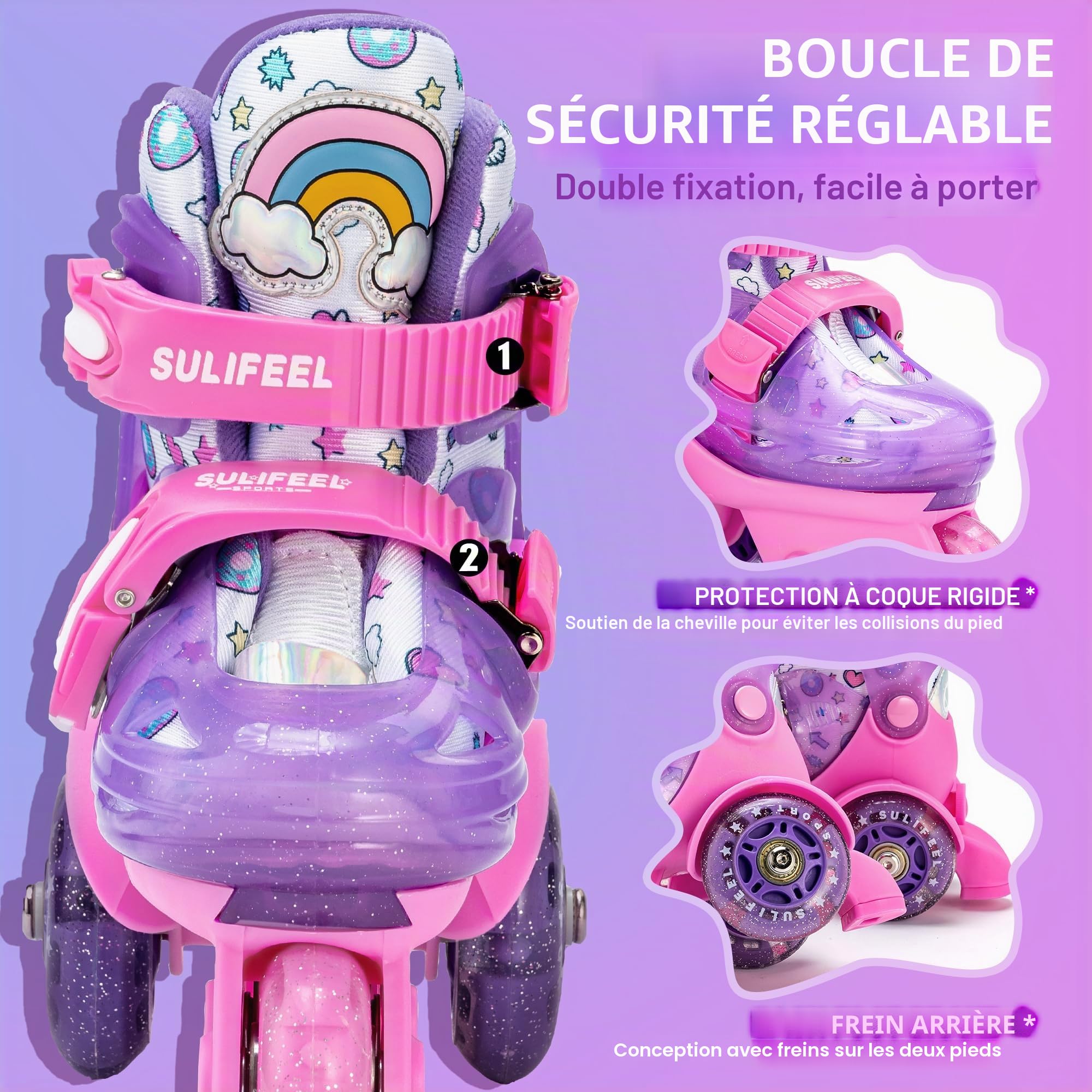 SULIFEEL Patins à roulettes Ajustables pour Filles garçons Enfants,Roues Lumineuses à Flash Amusantes Type d'équilibre à Trois Points Convient pour Les débutants Patinage à roulettes d'intérieur